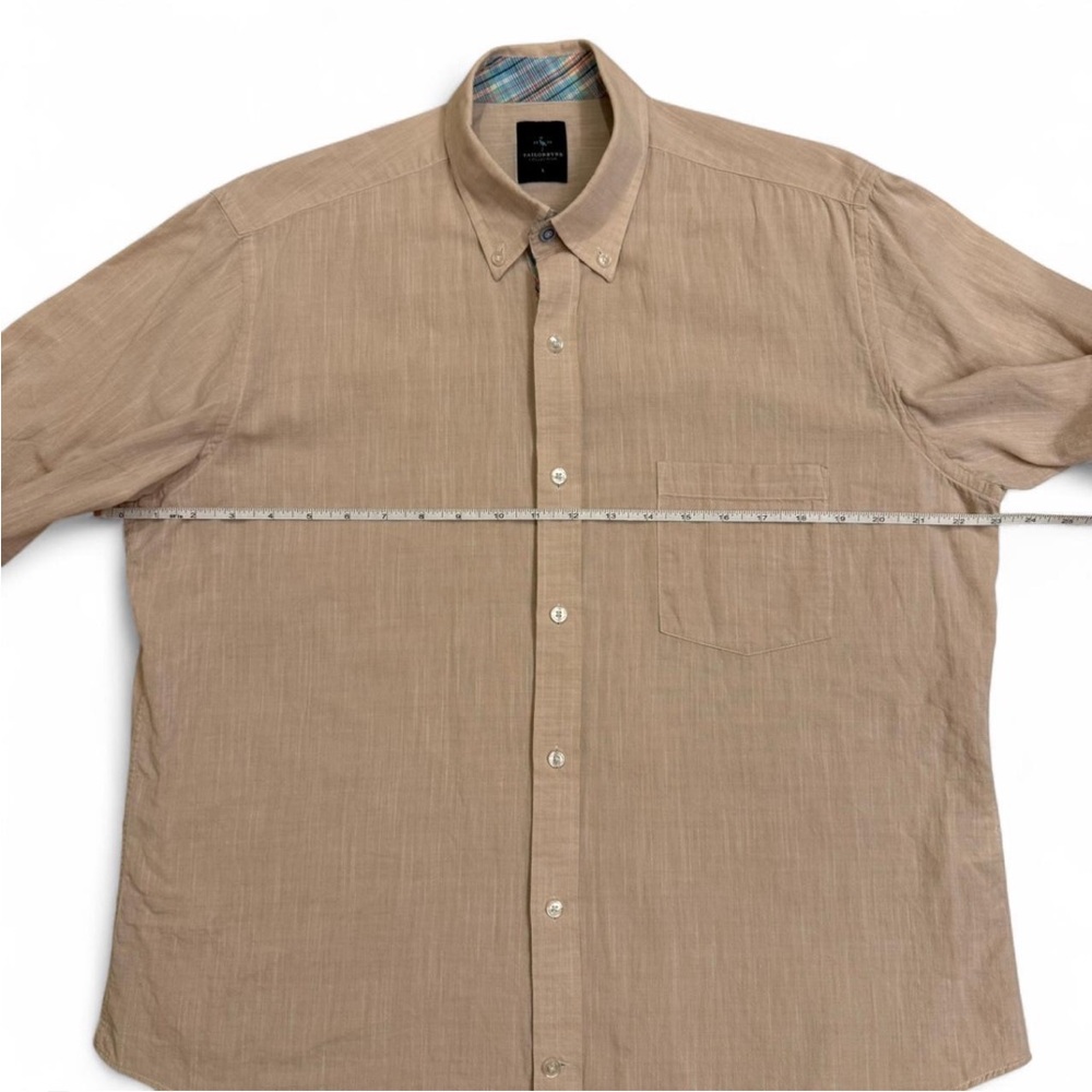 TailorByrd Beige Cotton Short Sleeve Button Down Shirt | Summer Golf Preppy - Picture 6 of 9